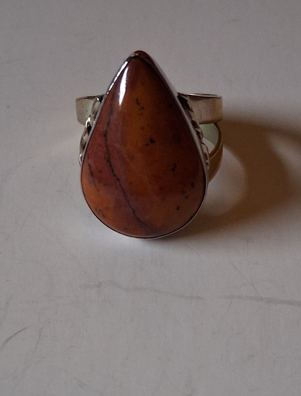 Vintage Sterling Silver Picture Jasper Teardrop Ring